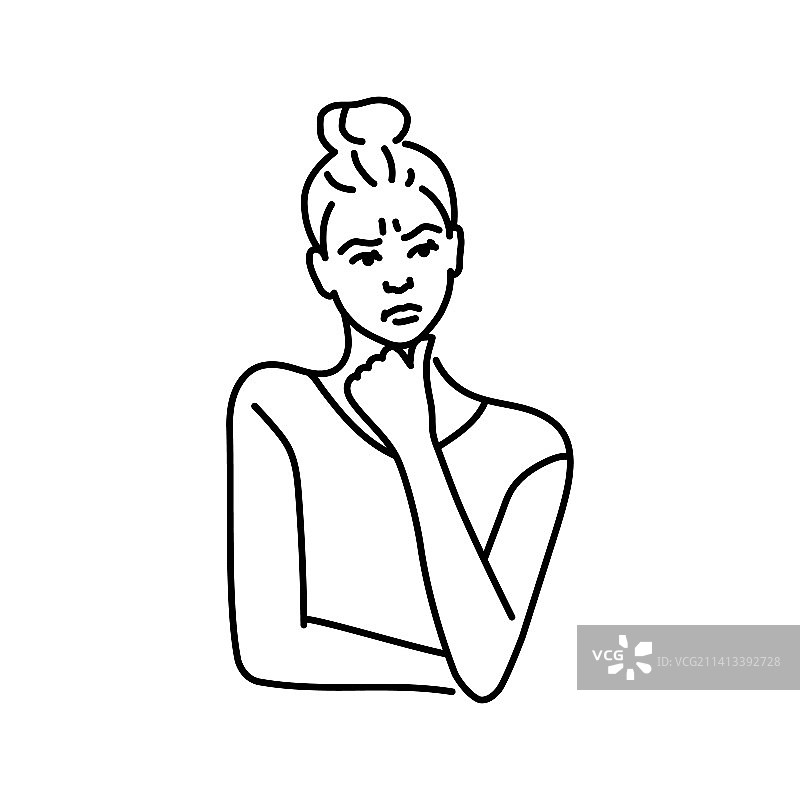 悲伤的女孩彩色线条画图片素材