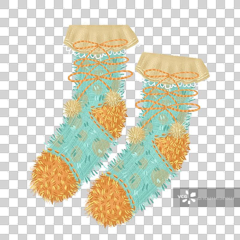 毛茸茸柔软蝴蝶结毛球淡蓝色袜子图片素材