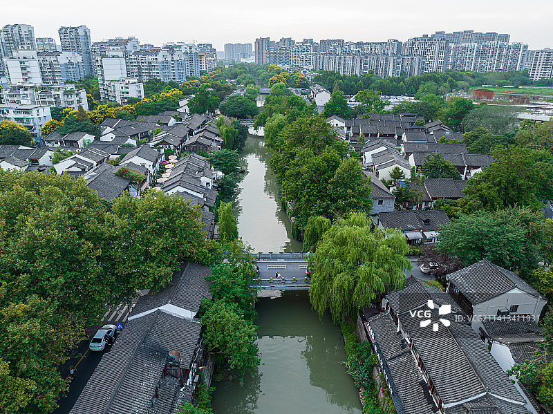 浙江杭州市大运河小河直街航拍图片素材