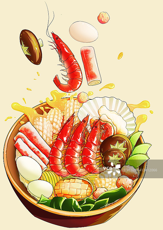 美食插画海鲜面图片素材