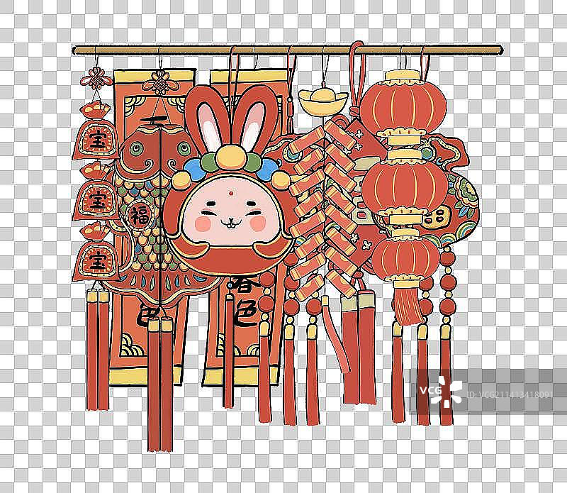 新年除夕春节年货挂件系列福袋灯笼鞭炮摊位海报腊月二十七图片素材