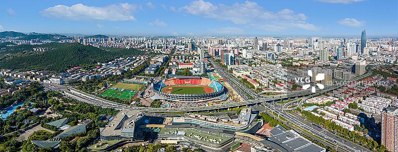 中国山东省体育中心及玉函立交桥航拍图片素材
