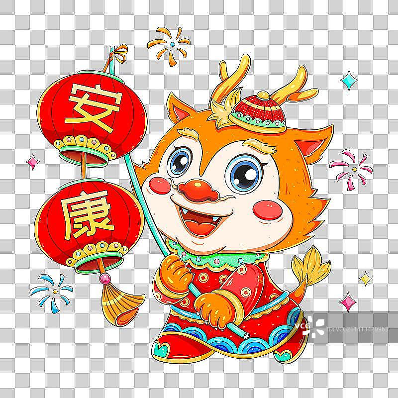 国潮新年春节龙年提灯笼的龙元素图片素材