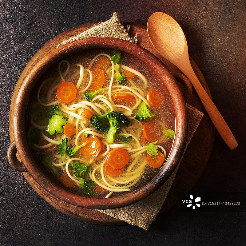 俯视角度：高品质冬季面条汤美食图片素材