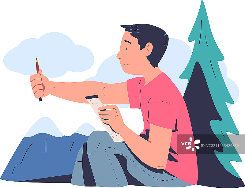 拿着速写本和铅笔绘画的男人图片素材