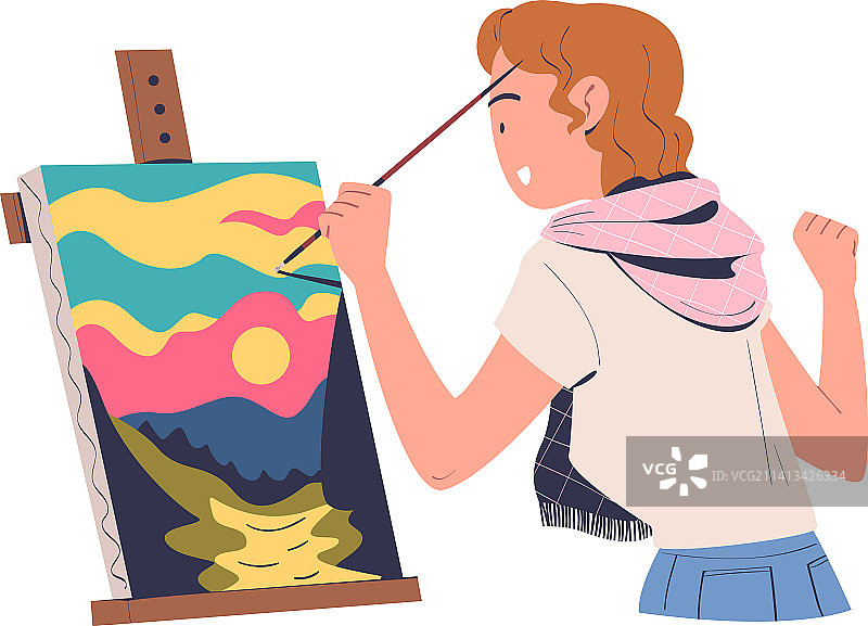 女人绘画自然风景图片素材