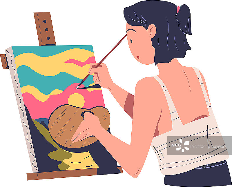 女人绘画自然风景图片素材