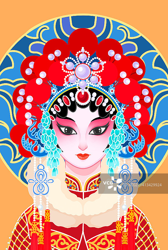 卡通京剧穆桂英刀马旦插画图片素材