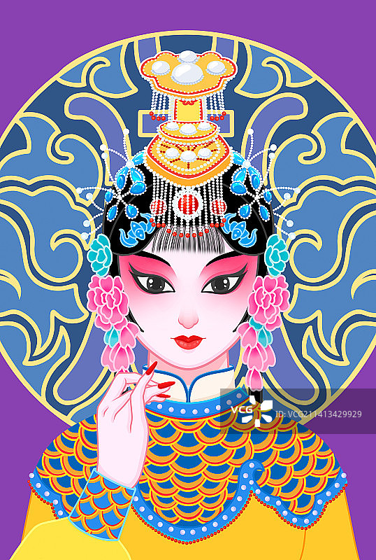 卡通京剧霸王别姬花旦插画图片素材