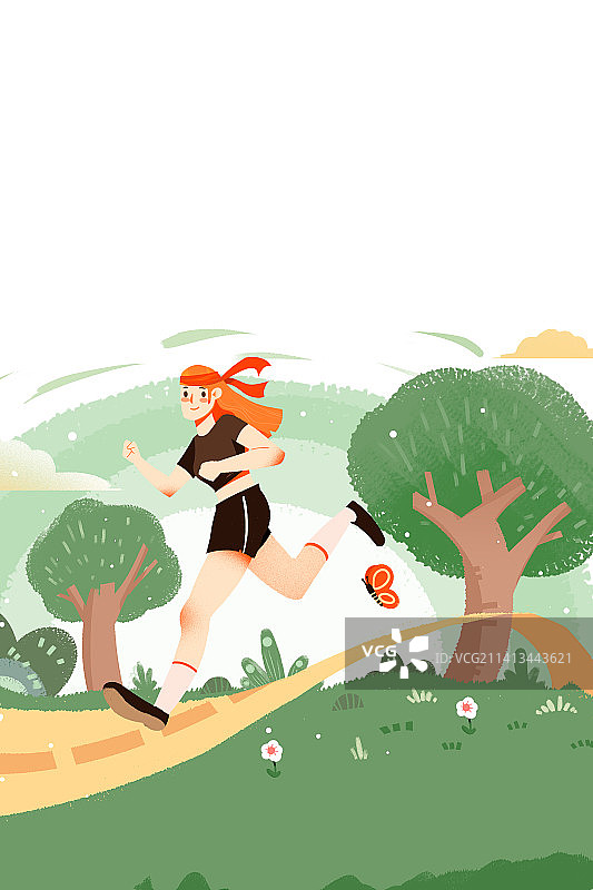 卡通手绘全民健身节减肥插画图片素材