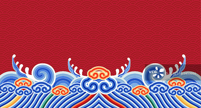 中国皇家服饰图案海水江崖波浪纹如意纹图片素材