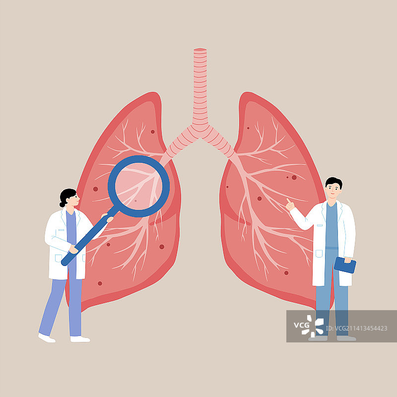 医生检查肺部细菌手绘插画图片素材
