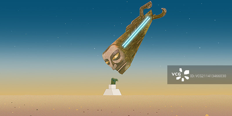 中国历史古文明古文化四川考古遗迹遗址三星堆科幻想象力创意插画图片素材