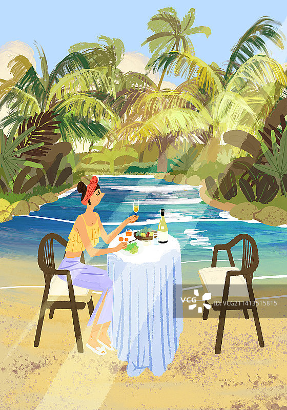 油画：夏季假期休闲场所人物图片素材