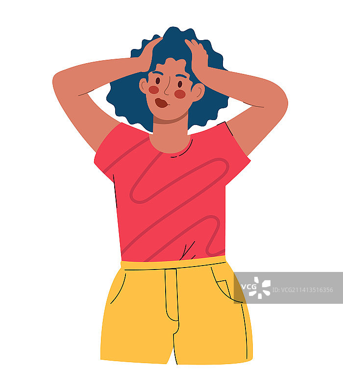 年轻漂亮的女人抱着头图片素材