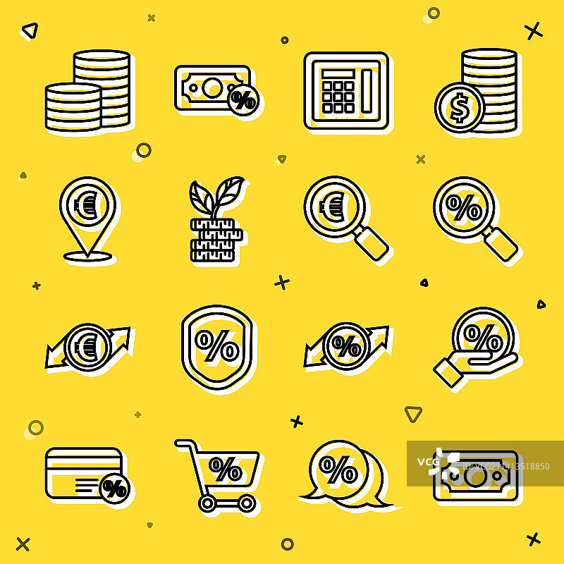 单线条：纸币现金与折扣百分比图片素材