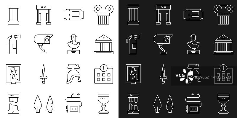 中世纪高脚杯、信息、博物馆线条图片素材
