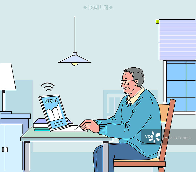 财富管理、活力老人、老年人、家庭经济、投资、股市、笔记本电脑图片素材