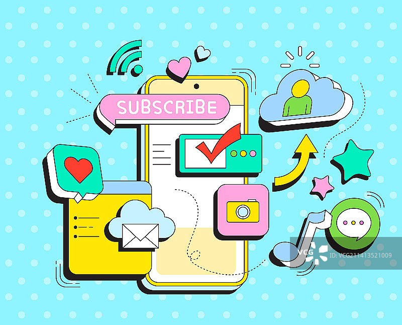 SNS、Wi-Fi、互联网、点赞图标、聊天窗口、心形、箭头、气泡、订阅、云计算、移动应用、音乐图片素材