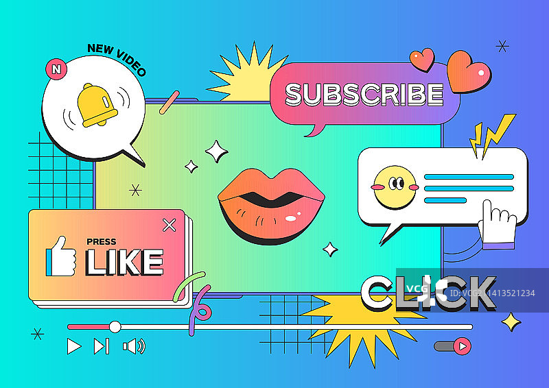 订阅点赞图标表情气泡闹钟YouTube网络SNS营销评论光标图片素材