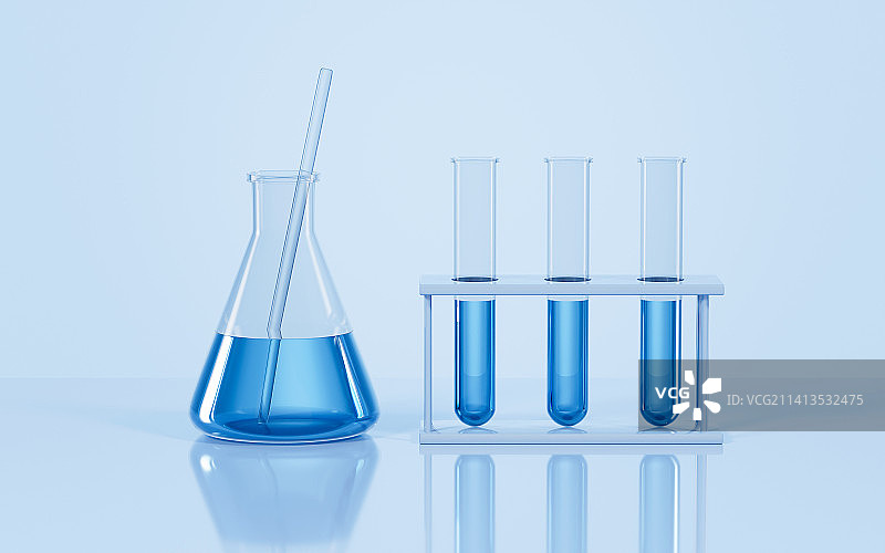 试管与化学实验器材3D渲染图片素材