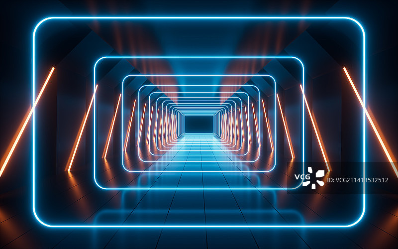 霓虹光线隧道背景3D渲染图片素材