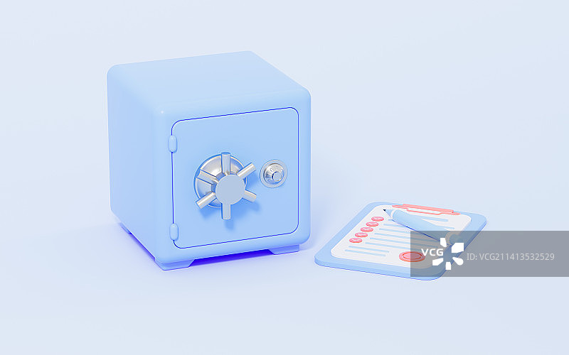 保险箱与抵押合同3D渲染图片素材