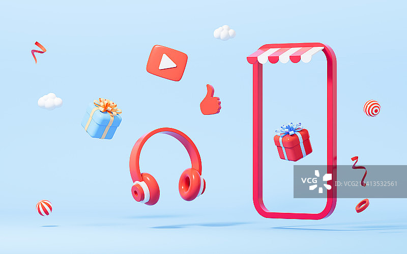 手机直播与网购主题3D渲染图片素材