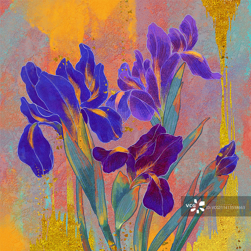 岩彩花卉系列插画-兰花图片素材
