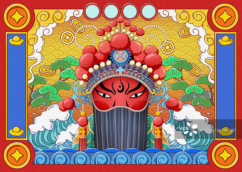 国潮风春节京剧人物贺岁插画图片素材