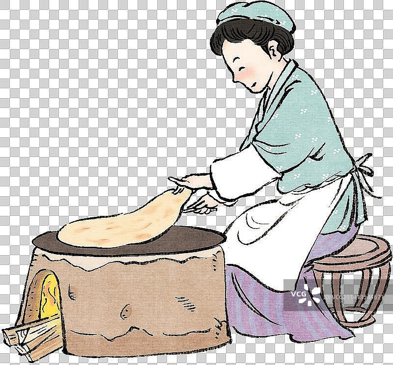 古代家庭正月初七摊煎饼年俗图片素材