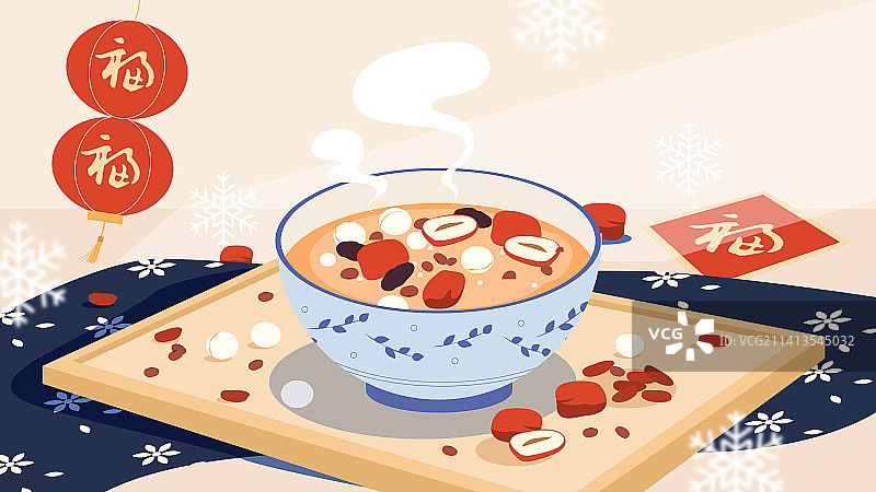 中国传统节日腊八节美食腊八粥灯笼矢量插画图片素材