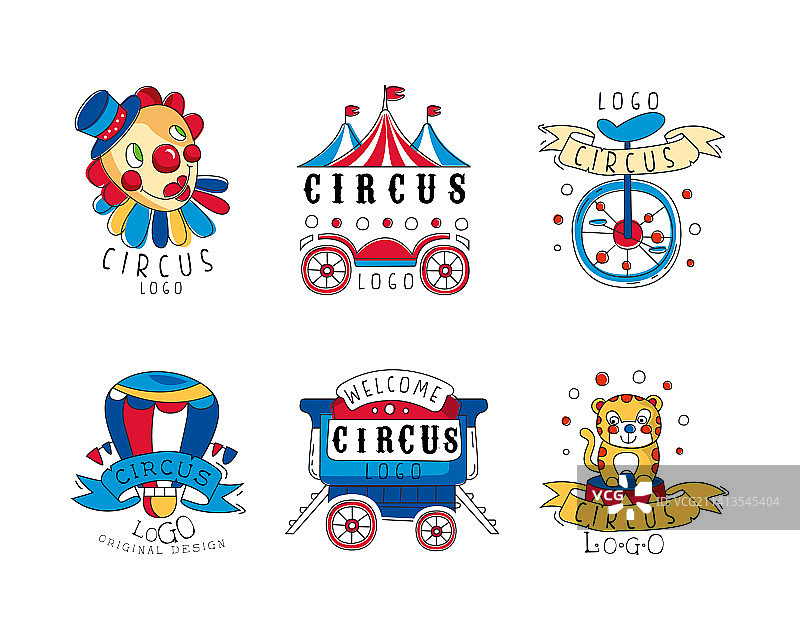 小丑帐篷单轮车马戏团标志设计图片素材