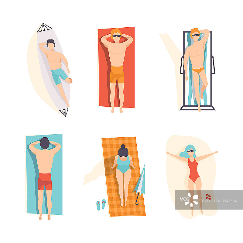 在海滩上享受日光浴的人物角色图片素材