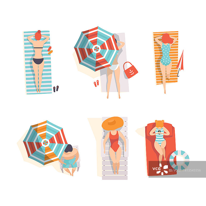 在海滩上享受日光浴的人物角色图片素材