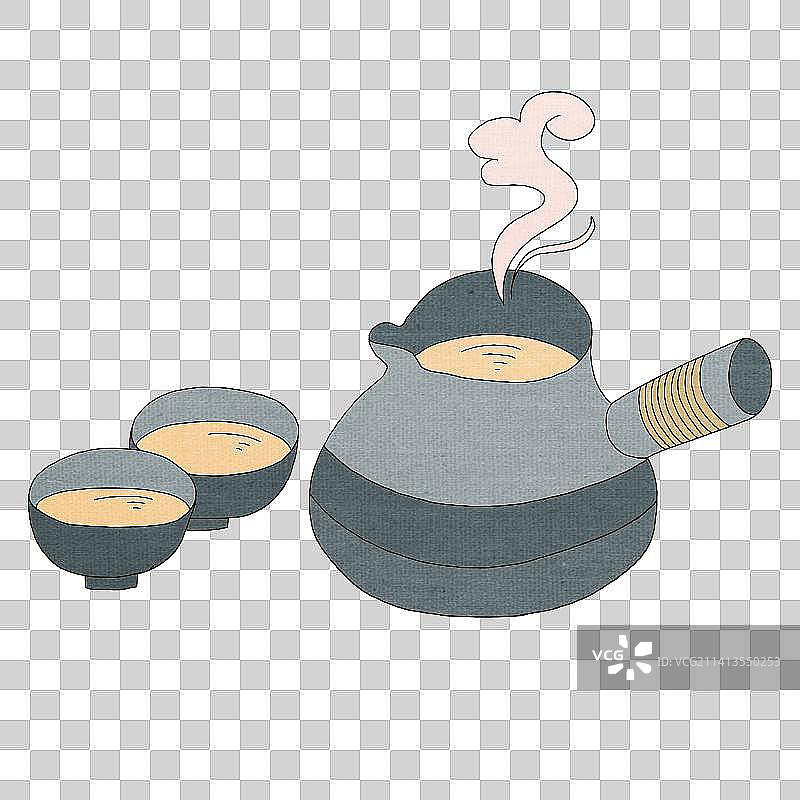 手绘复古茶壶和茶杯图片素材