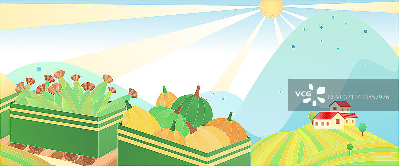 载满玉米南瓜的货车乡村景象图片素材