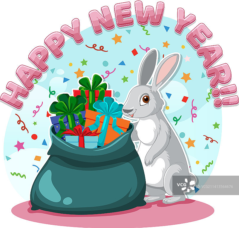 带有可爱兔子的新年快乐banner图片素材