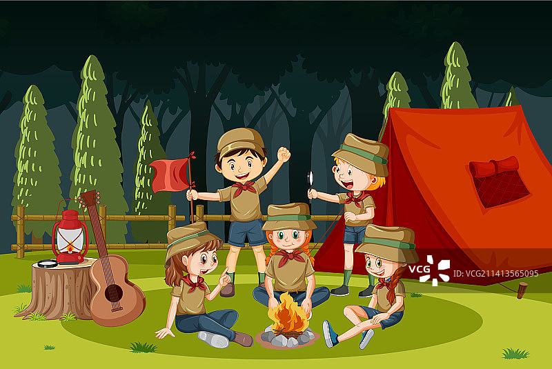 与童子军孩子们的户外露营图片素材