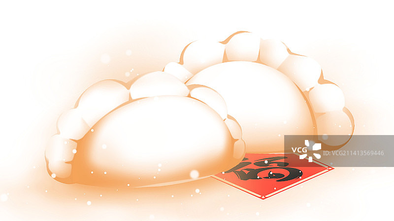 暖色唯美清新卡通新年饺子插画图片素材