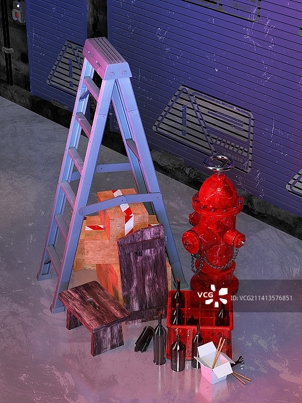 梯子户外消防栓赛博图片素材