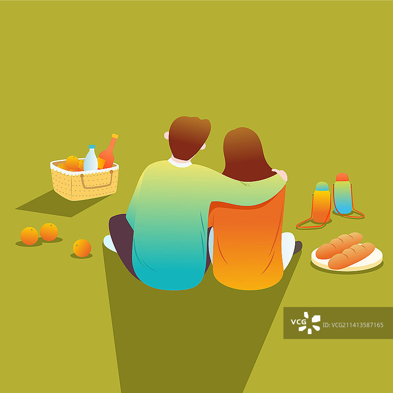情侣户外露营野餐背影插画人物元素图片素材