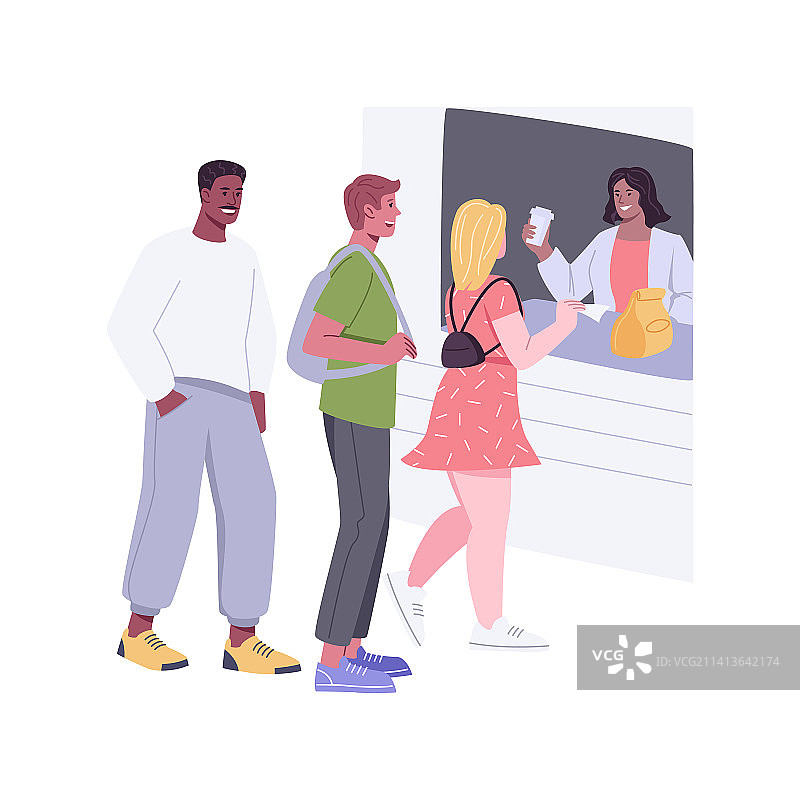 排队等候食物的卡通人物图片素材