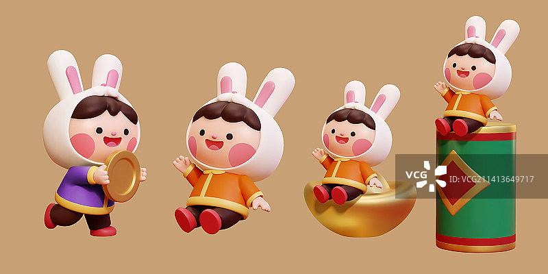 三维可爱兔耳朵人物素材图片素材