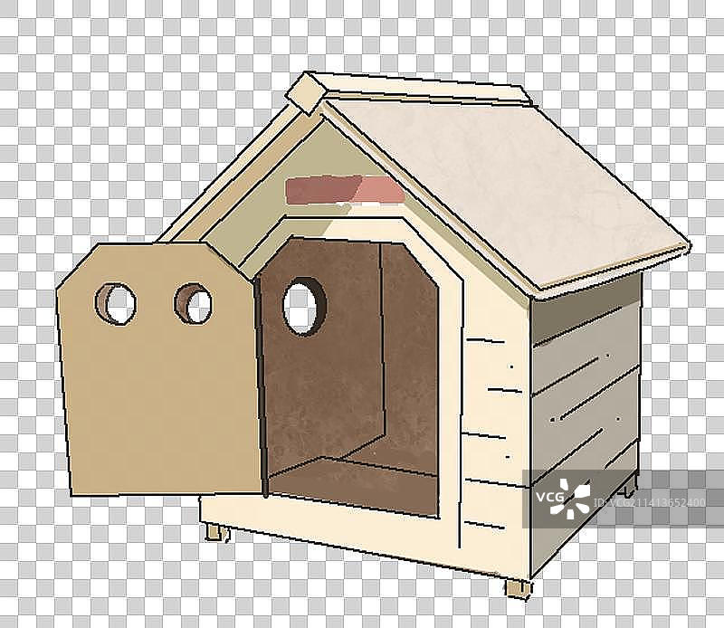 插画漫画描边元素狗窝小木屋房子图片素材