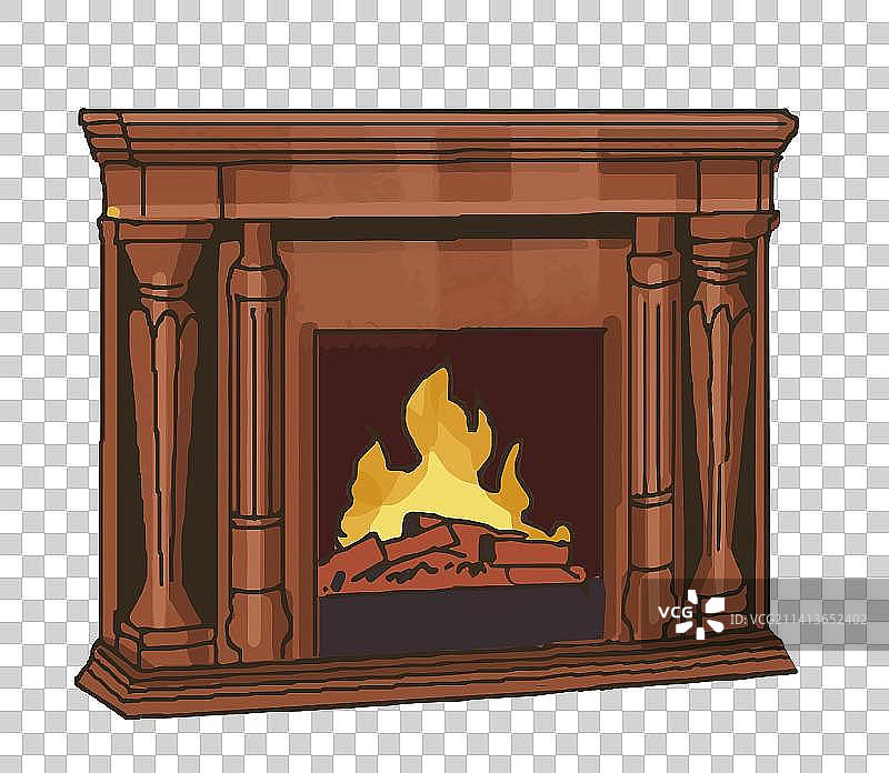 插画漫画描边元素烧着柴火的古典欧式壁炉.图片素材