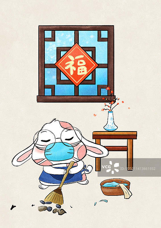 年俗插画腊月二十四扫房子图片素材