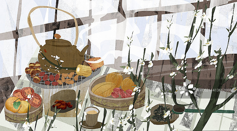 围炉煮茶插画图片素材