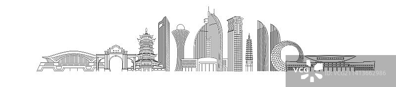 厦门地标建筑黑色矢量插画图片素材