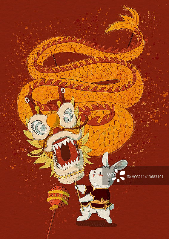 手绘感兔年年俗——逛庙会图片素材